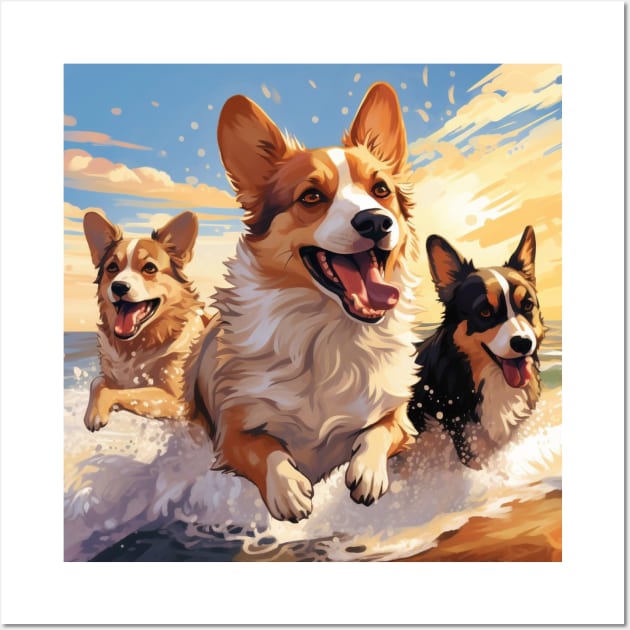 Three Happy Corgis Wall Art by CatCoconut-Art